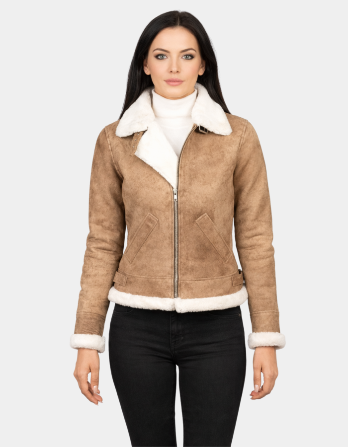 Sherilyn B-3 Distressed Brown Leather Bomber Jacket - Leather Clan