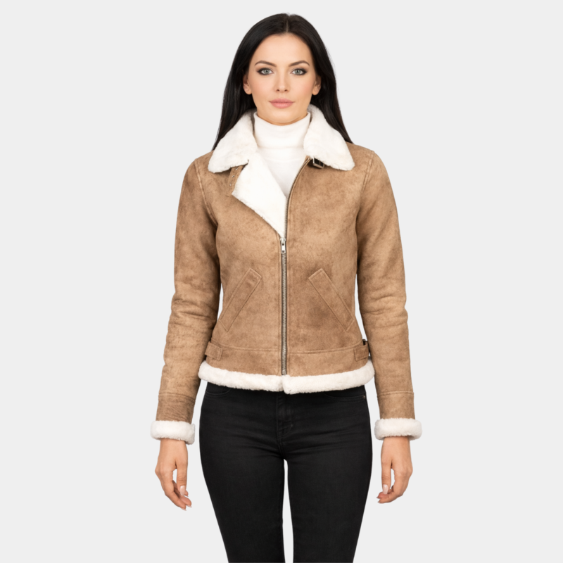 Sherilyn B-3 Distressed Brown Leather Bomber Jacket - Leather Clan