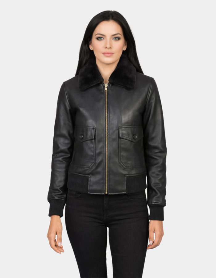 Stella G-1 Black Leather Bomber Jacket - Leather Clan