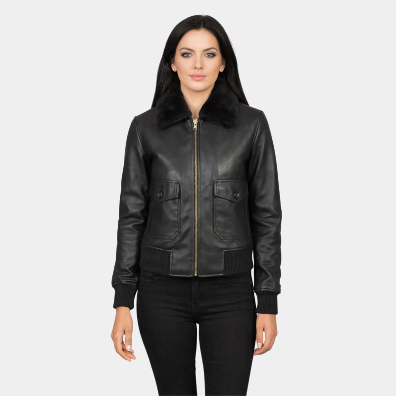 Stella G-1 Black Leather Bomber Jacket - Leather Clan