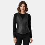 Raven Studded Black Leather Biker Vest