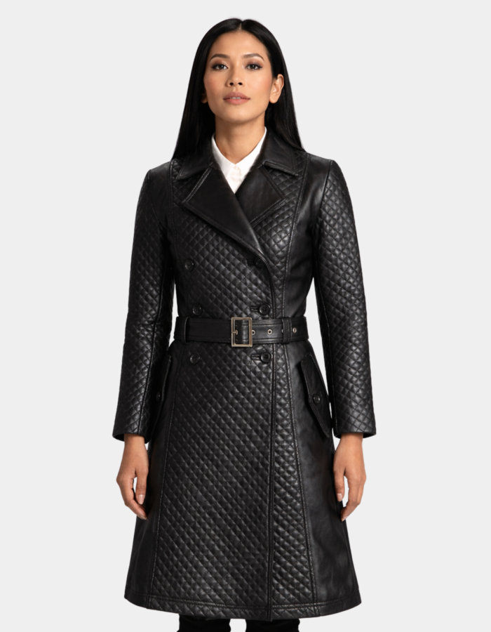 Sweet Susan Black Leather Trench Coat - Leather Clan