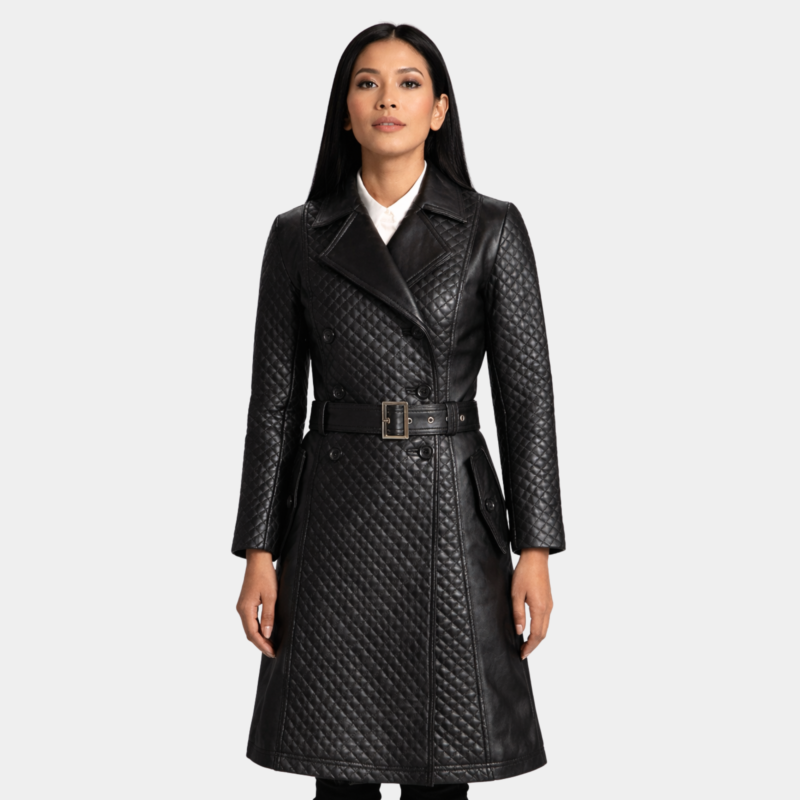 Sweet Susan Black Leather Trench Coat - Leather Clan