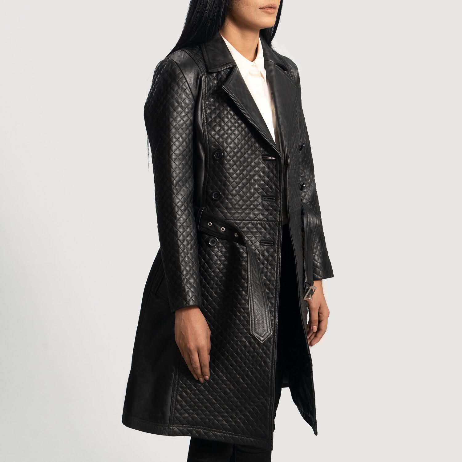 Sweet Susan Black Leather Trench Coat - Leather Clan