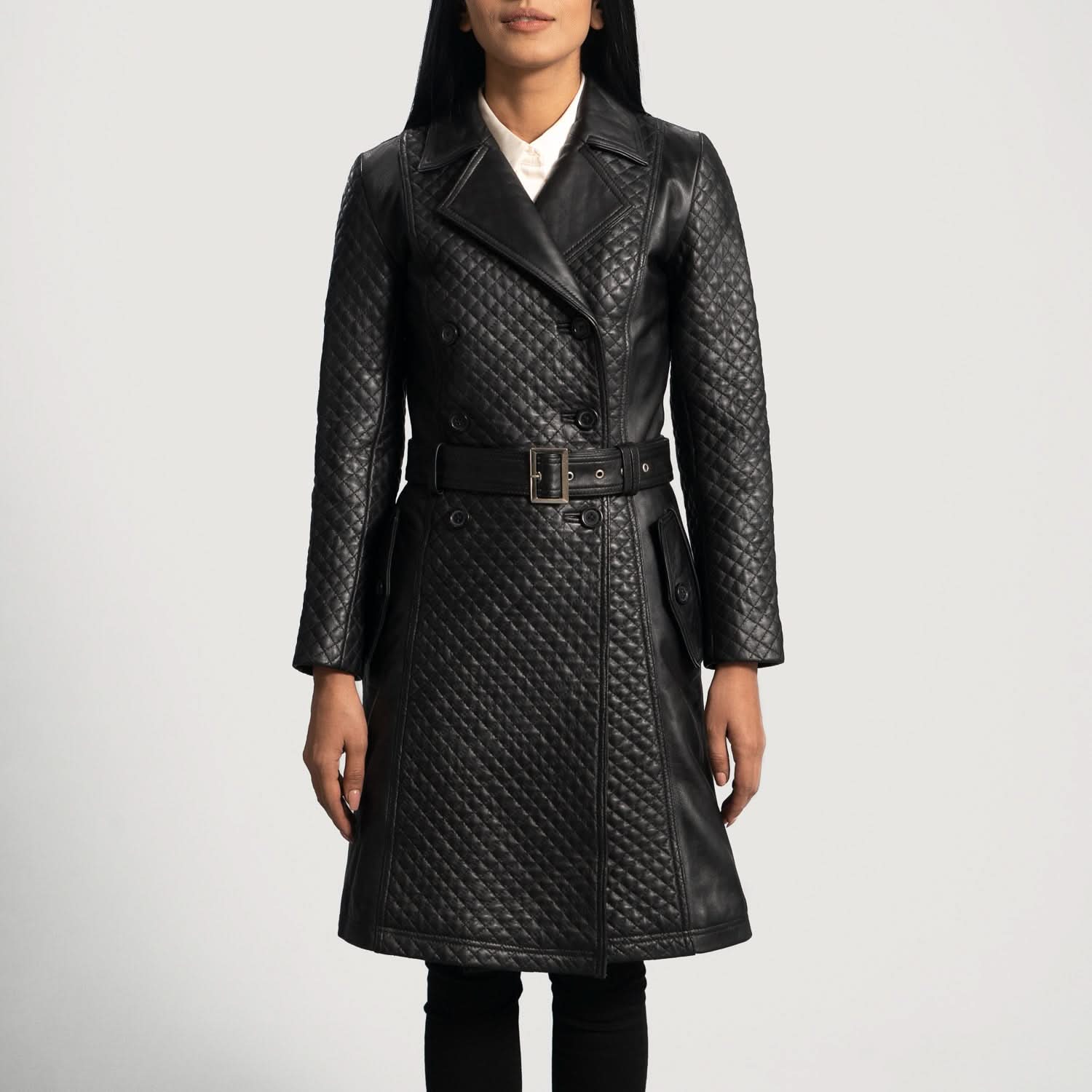 Sweet Susan Black Leather Trench Coat - Leather Clan