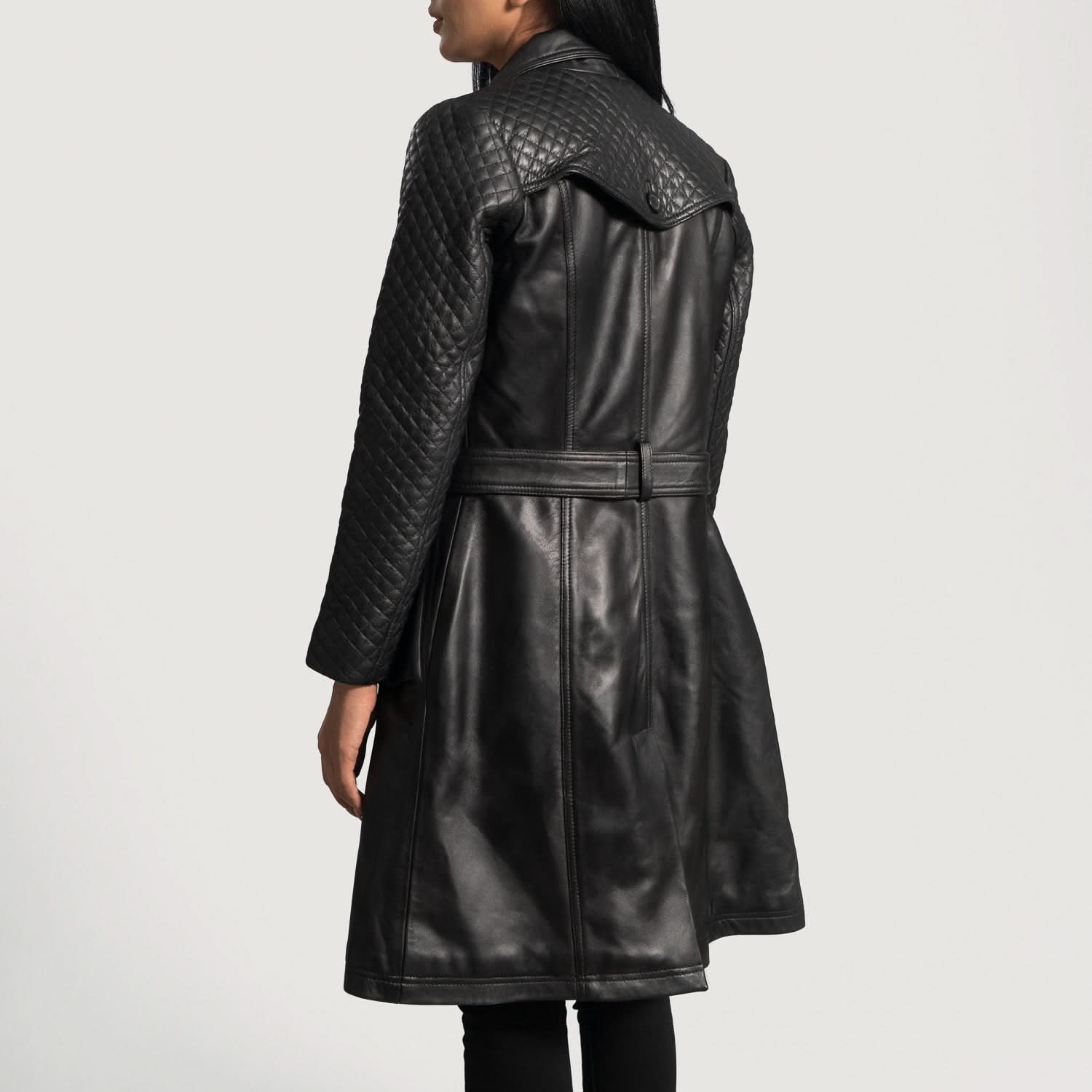 Sweet Susan Black Leather Trench Coat - Leather Clan
