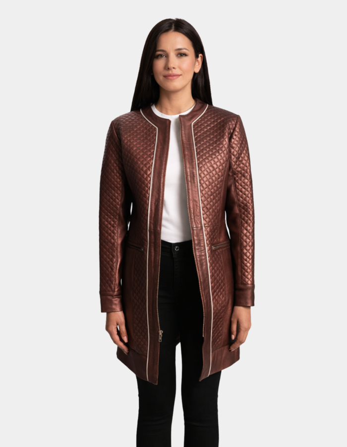 Trudy Lane Quilted Maroon Leather Coat - Leather Clan