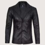 Men's Lapel Color Black Leather Blazer