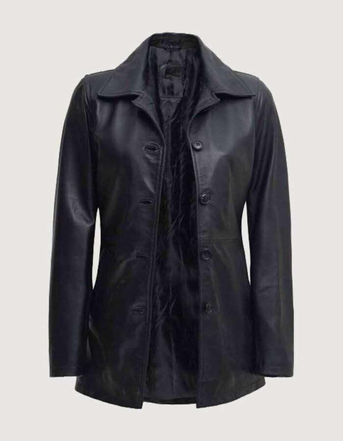 Black Leather Car Coat Womens