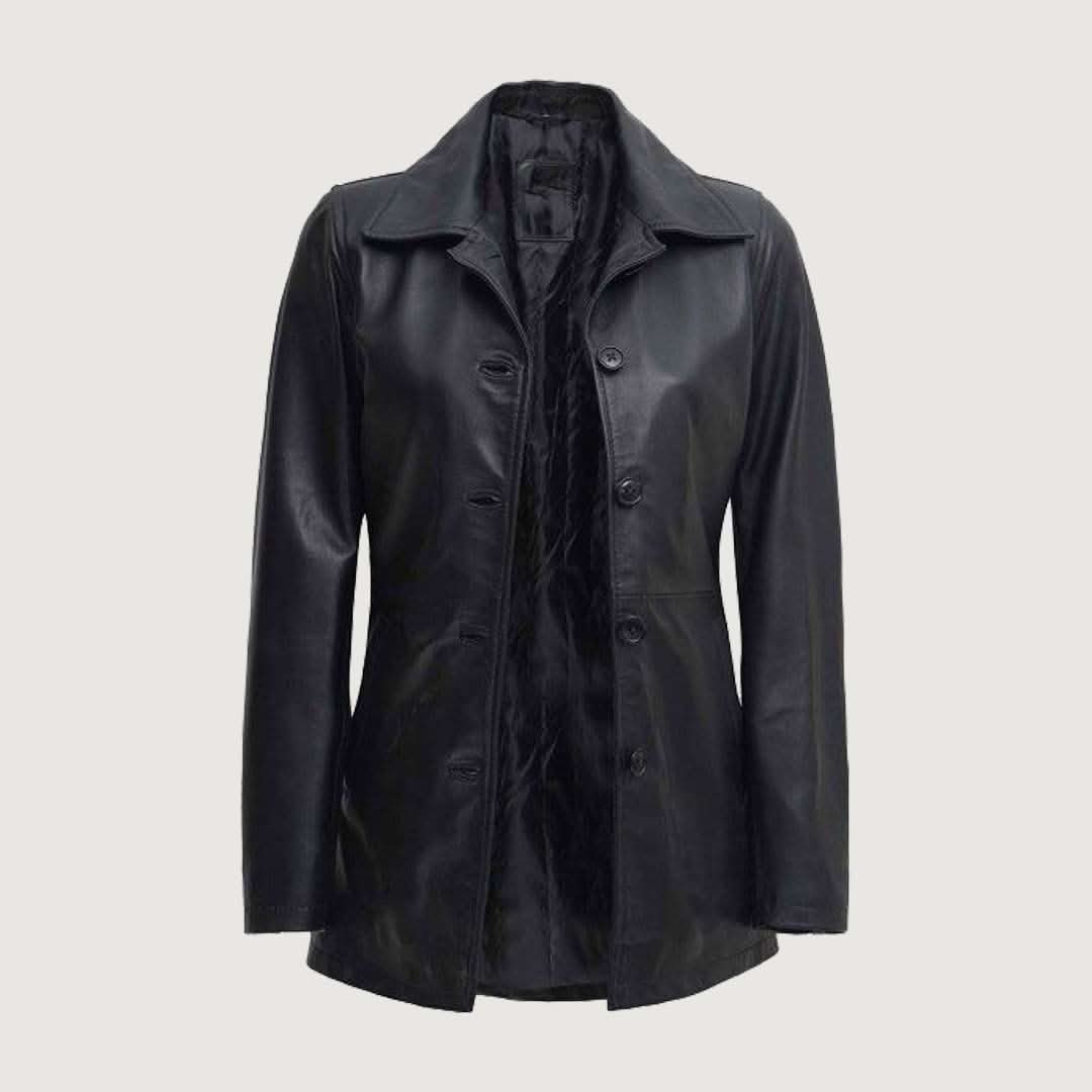 Black Leather Car Coat Womens