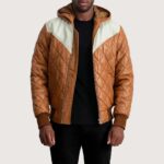 Norman Tan Hooded Bomber Leather Puffer Jacket