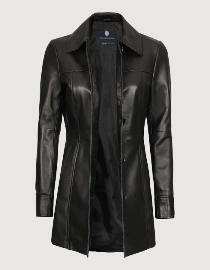 Kandis Womens Black Leather Car Coat