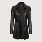 Kandis Womens Black Leather Car Coat