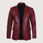 Plush Polyester Lining Maroon Leather Blazer