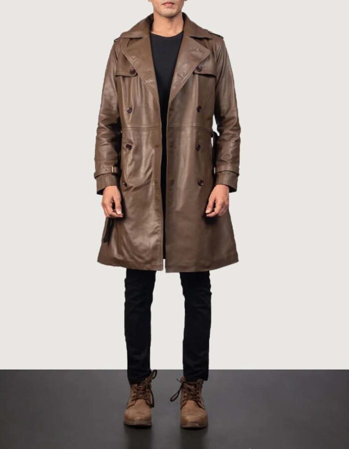 Brown Leather Duster Coat - Belted Coat