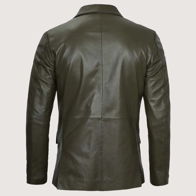 Men’s Military Green Real Leather Blazer