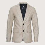 Mens Sports Beige Leather Blazer - Two Button