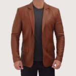 Men's Professional Two Button Leather Blazer