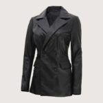 Breanna Women Double Breasted Black Leather Blazer