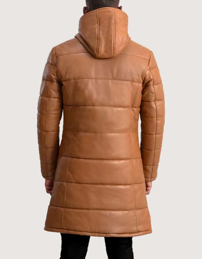 Floyd Tan Hooded Leather Puffer Coat - Leather Clan