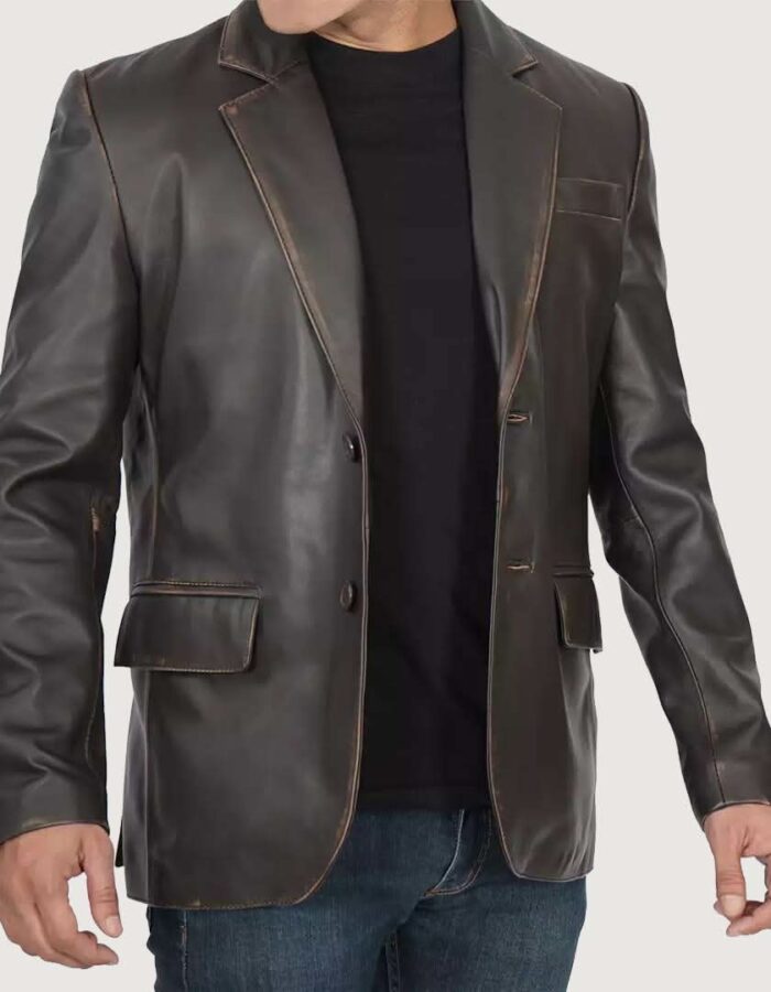 Men's Rub Off Brown Lambskin Leather Blazer