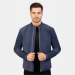 Charcoal Navy Blue Suede Biker Jacket