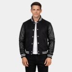 Vaxton Black Striped Hybrid Varsity Jacket