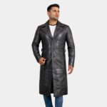Versatile Men's Black Lambskin Leather Coat