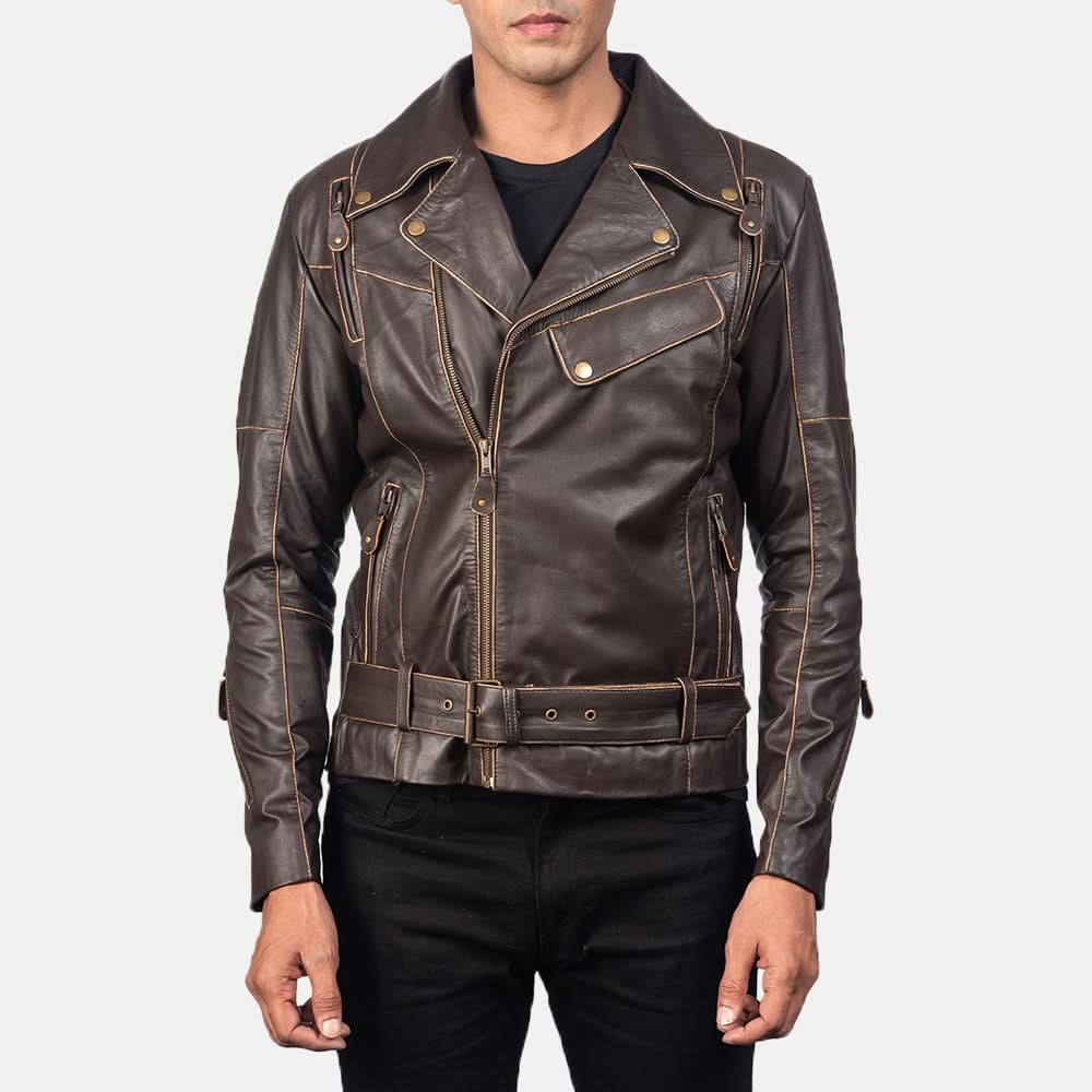 Vincent Brown Leather Biker Jacket - Image 4