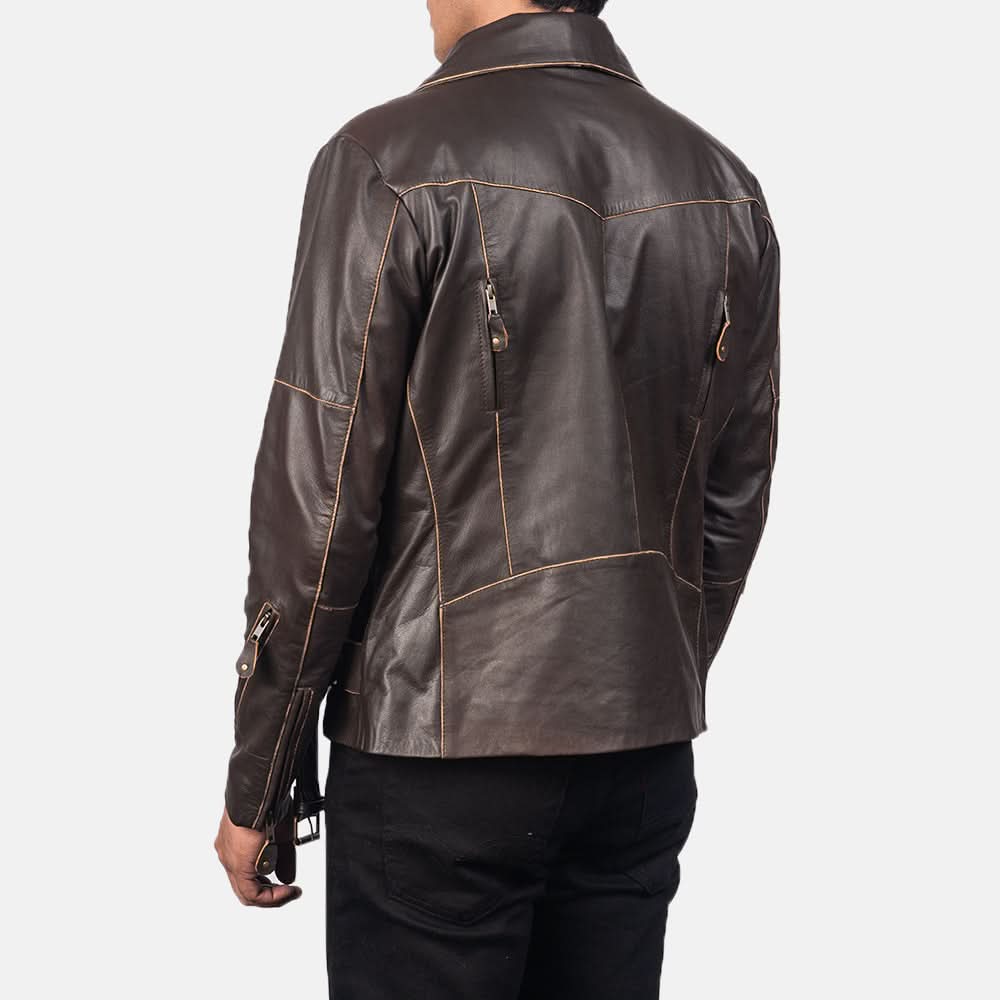 Vincent Brown Leather Biker Jacket - Image 5