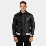 Walton Black Leather Varsity Jacket