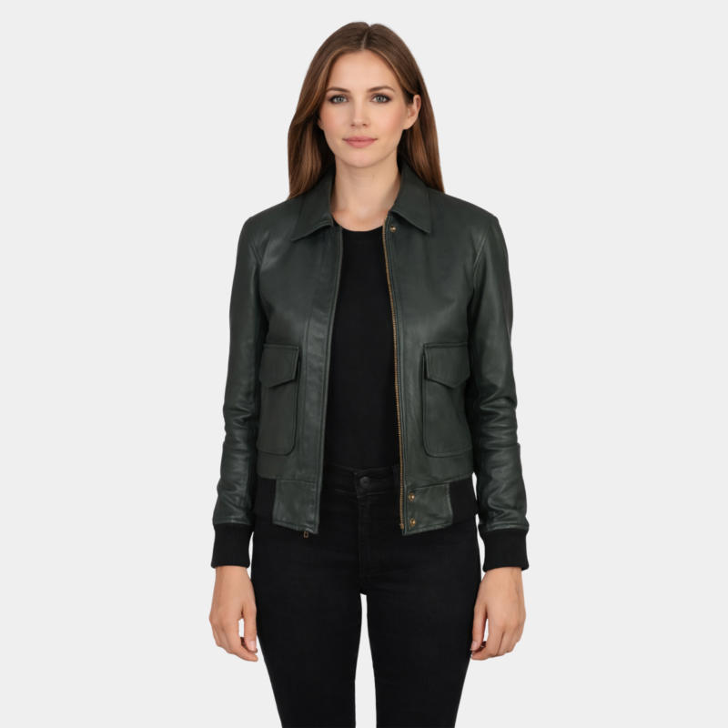 Westa A-2 Green Leather Bomber Jacket - Leather Clan