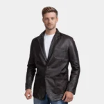 Wine Black Leather Blazer