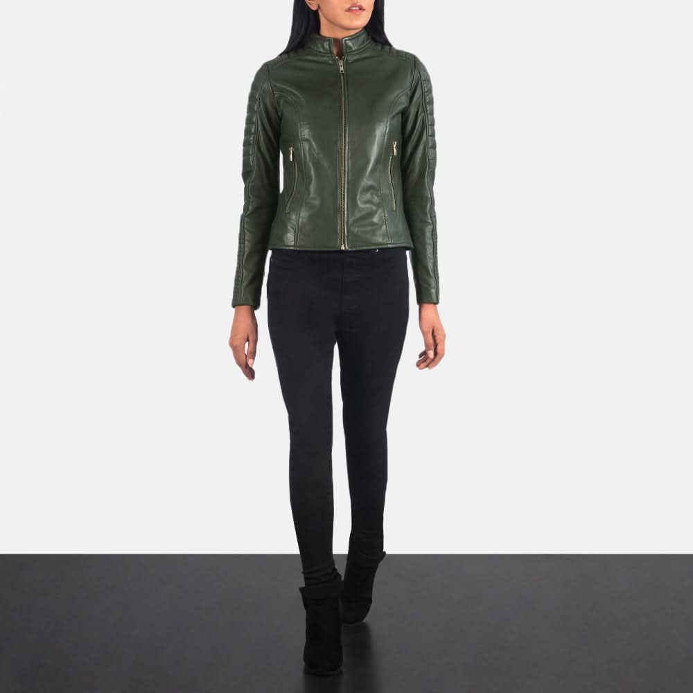 Adalyn Quilted Green Leather Biker Jacket - Leather Clan