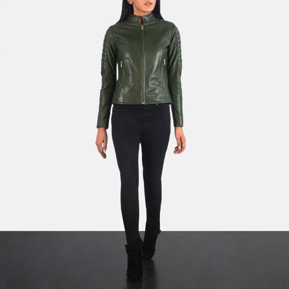 Adalyn Quilted Green Leather Biker Jacket - Image 3