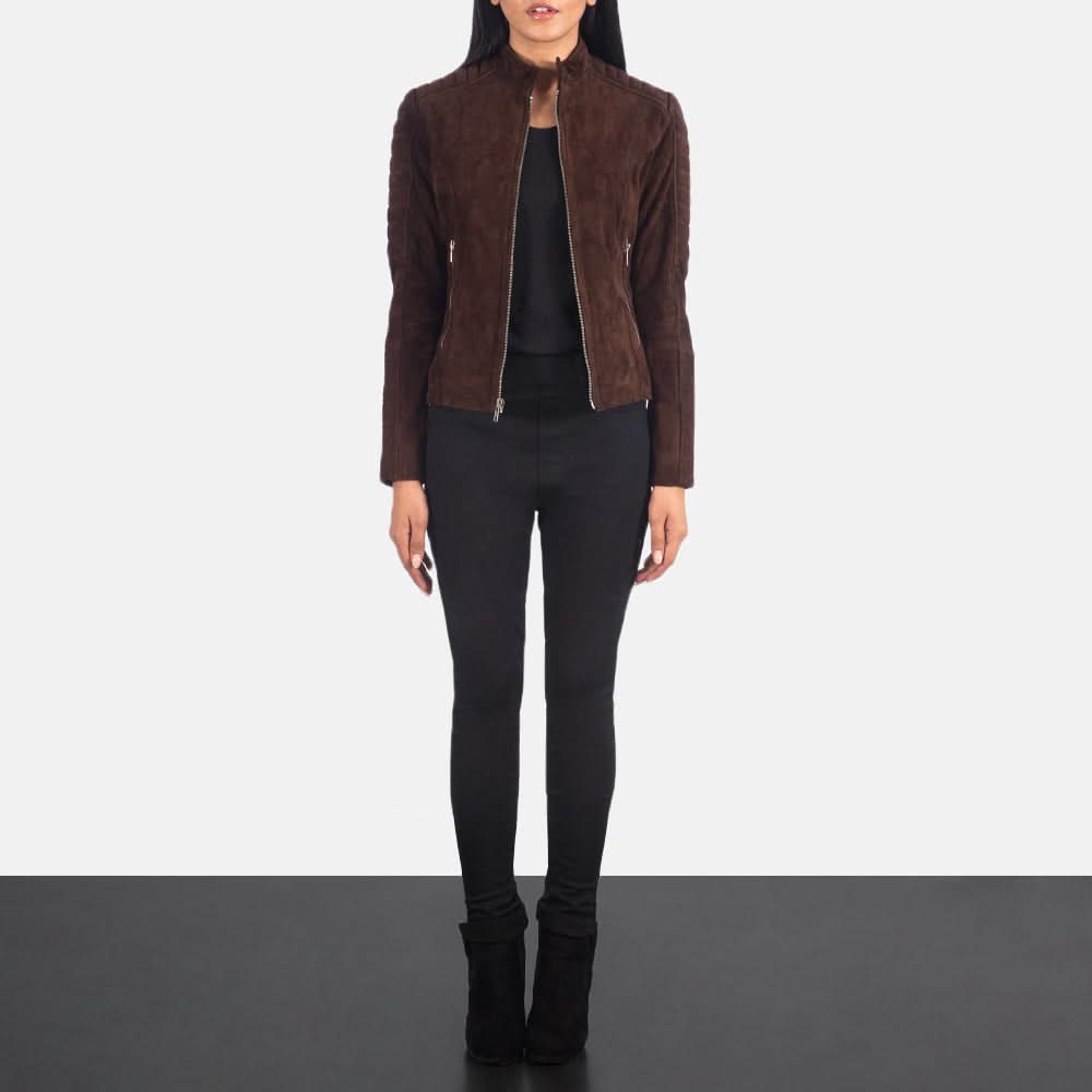 Adalyn Quilted Mocha Suede Biker Jacket - Leather Clan