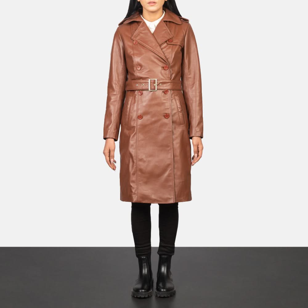 Alice Brown Double Breasted Leather Coat - Leather Clan