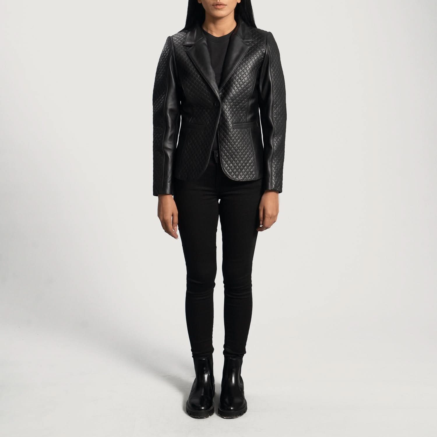 Cora Quilted Black Leather Blazer - Leather Clan