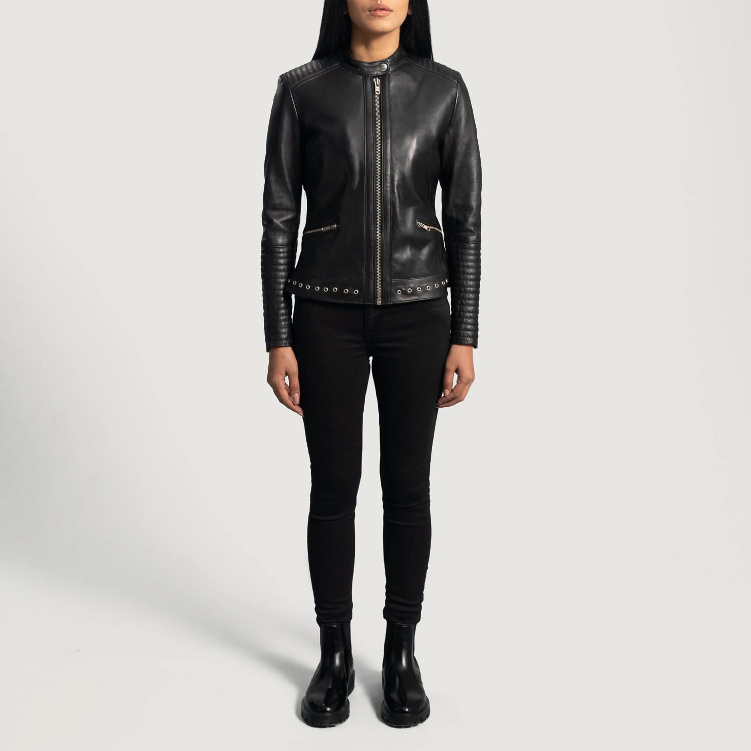 Haley Ray Black Leather Biker Jacket - Leather Clan