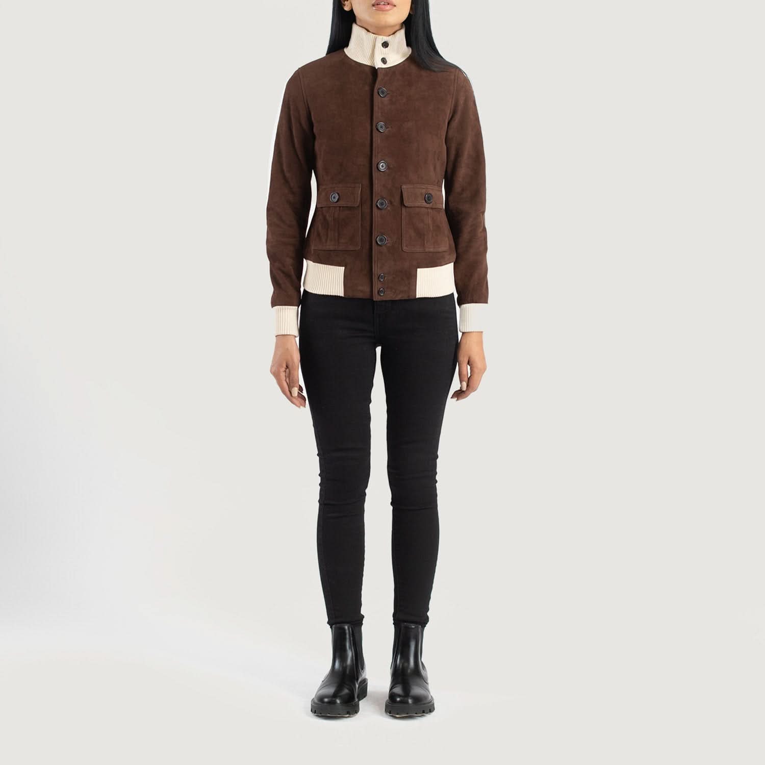 Sasha A1 Mocha Suede Bomber Jacket - Leather Clan