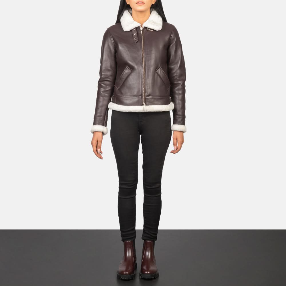 Sherilyn B-3 Maroon Leather Bomber Jacket - Leather Clan