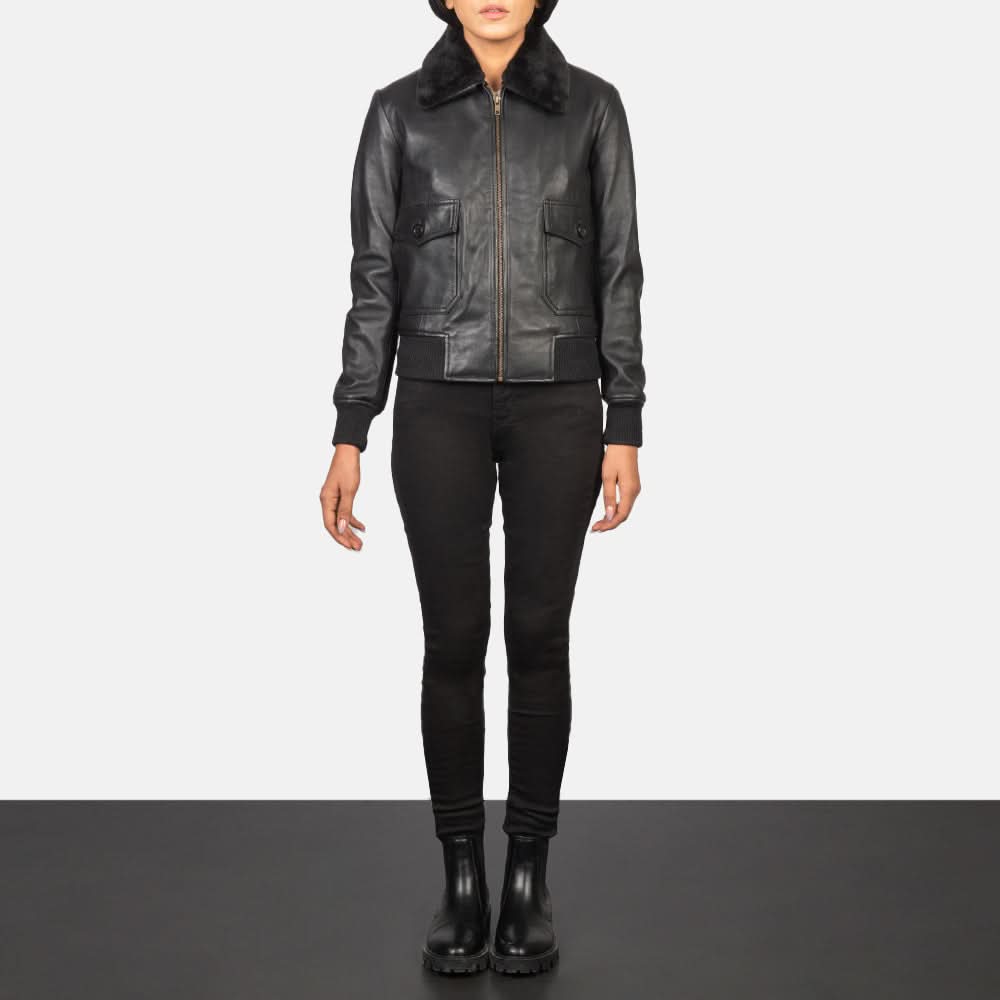 Stella G-1 Black Leather Bomber Jacket - Leather Clan