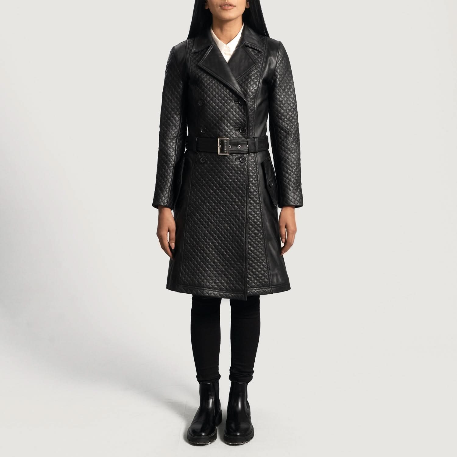 Sweet Susan Black Leather Trench Coat - Leather Clan
