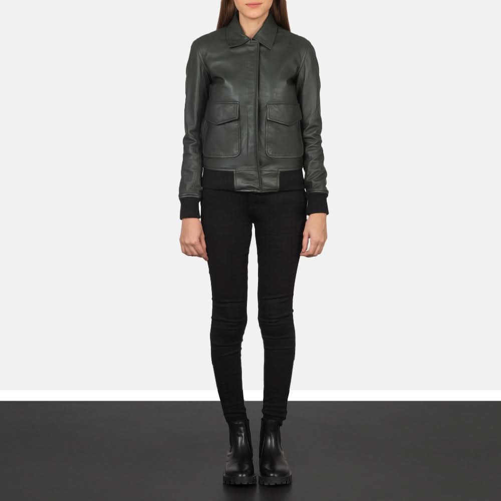Westa A-2 Green Leather Bomber Jacket - Leather Clan