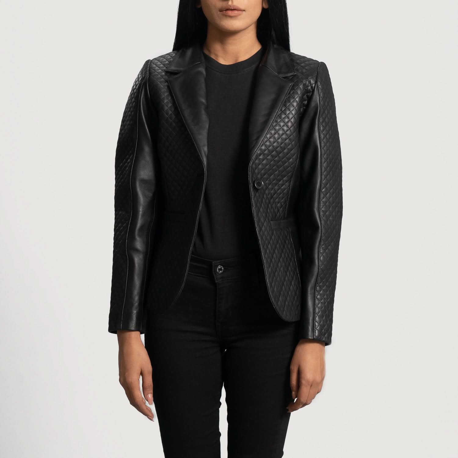 Cora Quilted Black Leather Blazer - Leather Clan