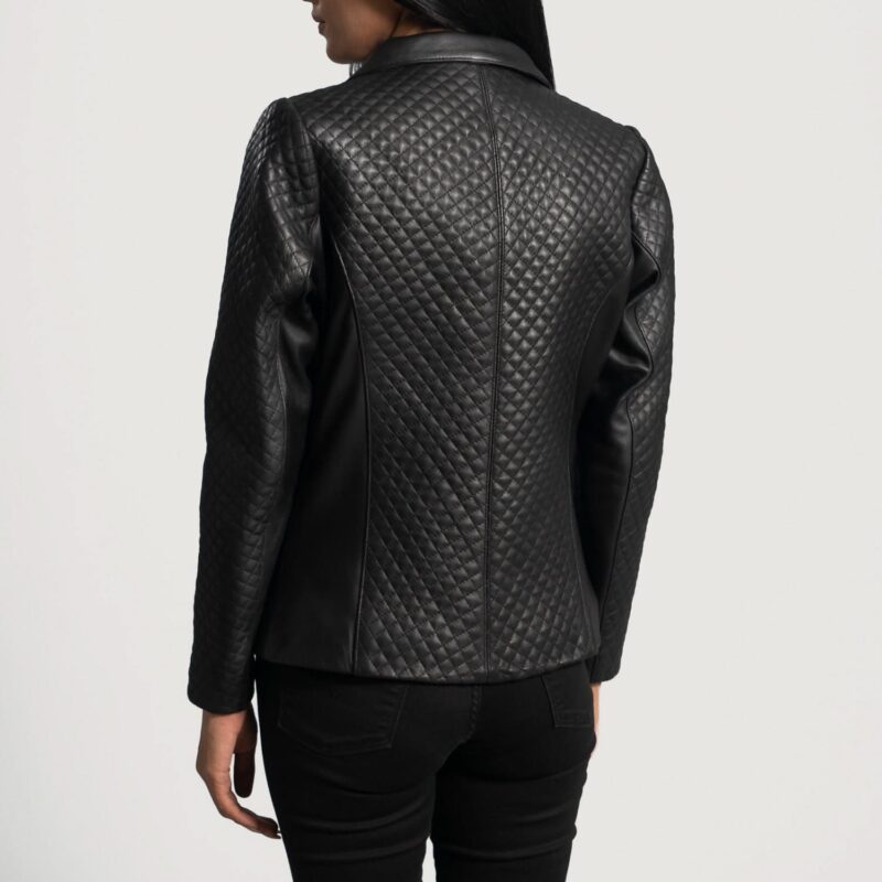 Cora Quilted Black Leather Blazer - Leather Clan