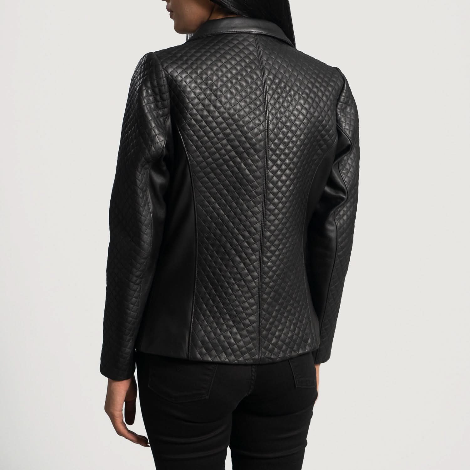 Cora Quilted Black Leather Blazer - Leather Clan