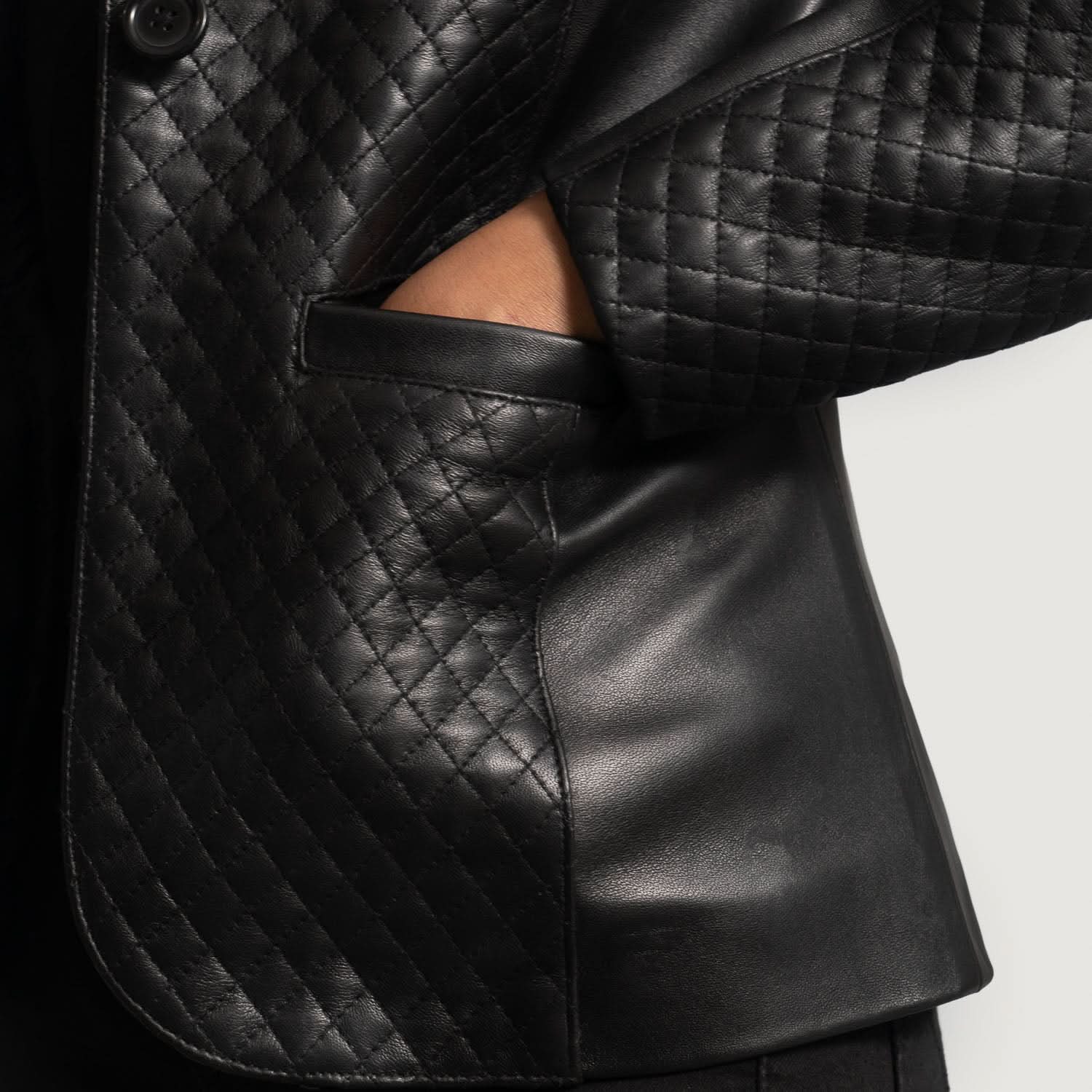 Cora Quilted Black Leather Blazer - Leather Clan