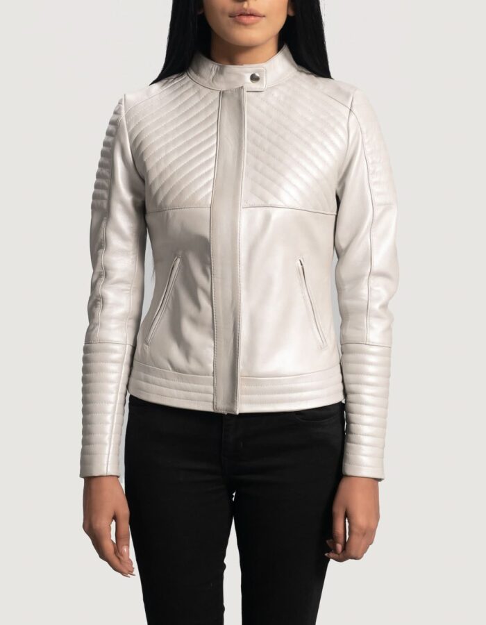 Ice Maiden Silver Quilted Leather Biker Jacket - Leather Clan