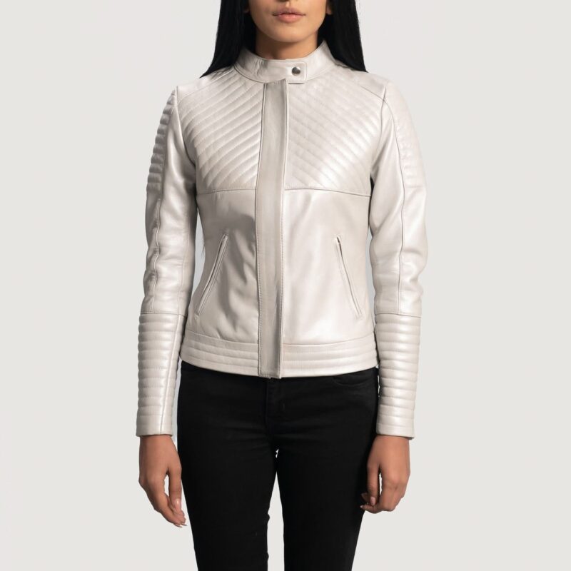 Ice Maiden Silver Quilted Leather Biker Jacket - Leather Clan